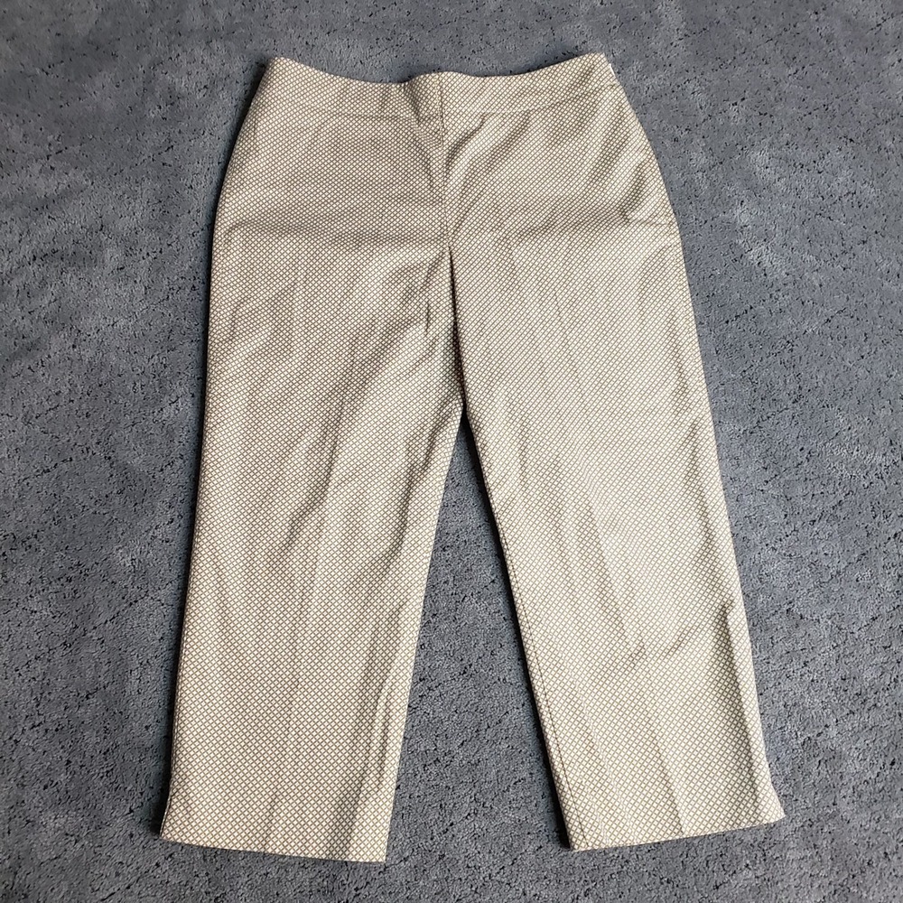 Talbots Pants Womens 10 Tan Heritage Side Zip Crop Wide Leg Loose Relaxed Career